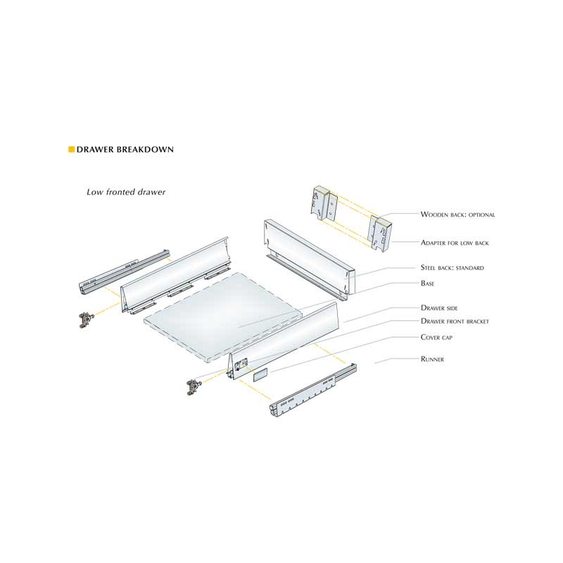 Indaux 1 Single Extension Slow Motion 520mm With Cutlery Tray